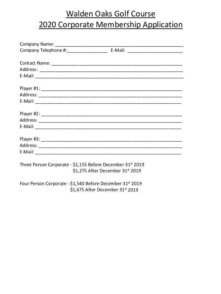 Fillable Online Membership Information & Contact Form Walden Golf Fax
