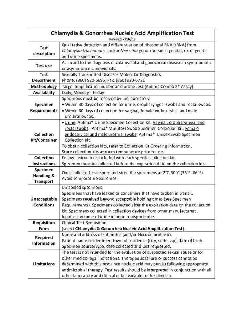Fillable Online Chlamydia & Gonorrhea Nucleic Acid Amplification Test ...