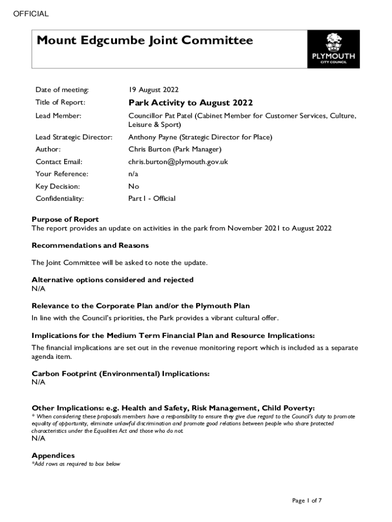 Fillable Online Mount Edgcumbe Joint Committee Fax Email Print pdfFiller