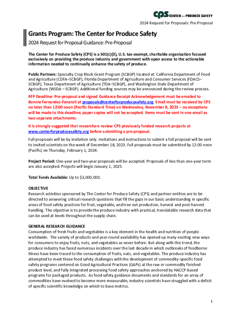 Fillable Online The Center for Produce Safety 2024 Request for