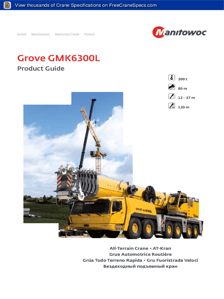Fillable Online Grove GMK6300L Crane Specifications/Load Charts Fax