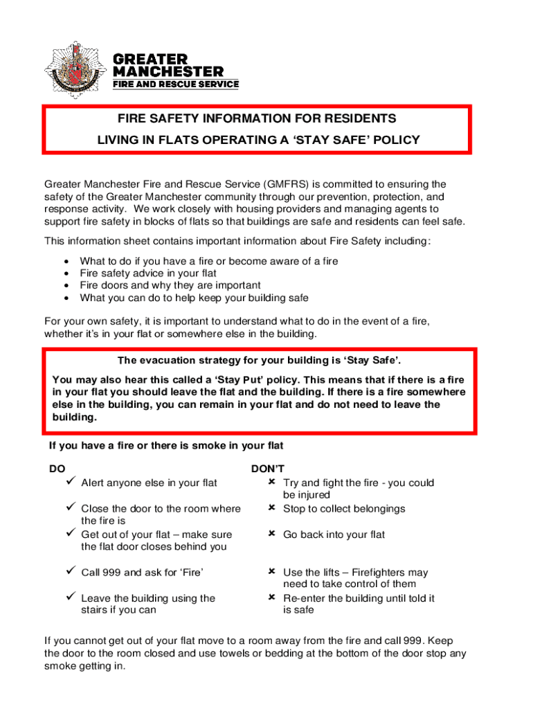 Fillable Online Fire Safety Information for Residents Living in Flats