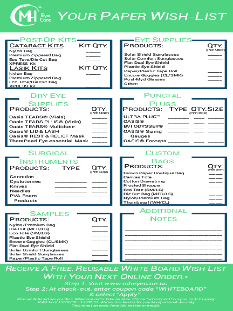 Fillable Online Post op kit Bags Pouches for Cataract or LASIK Kits