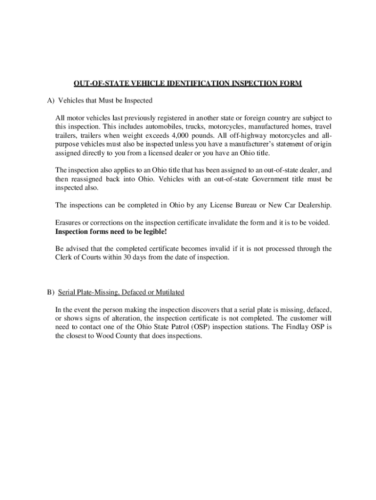 Fillable Online clerkofcourt co wood oh outofstate vehicle