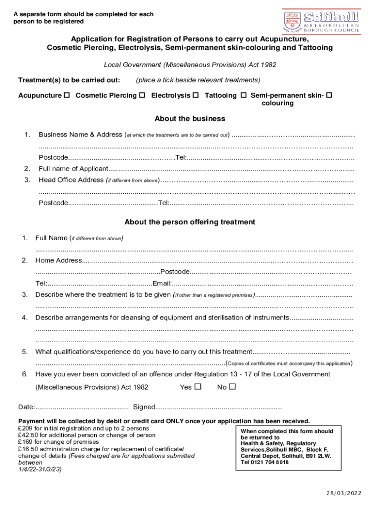 Fillable Online Tattoo, piercing, electrolysis and acupuncture