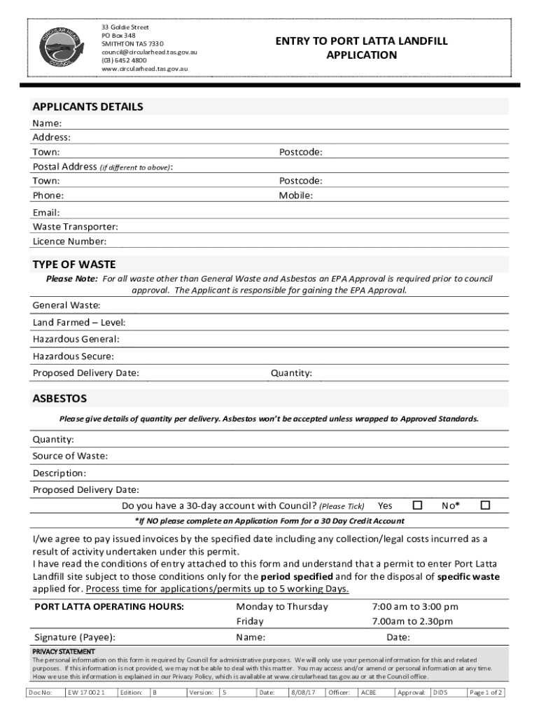 Fillable Online Permit to Deposit Controlled Waste Circular Head