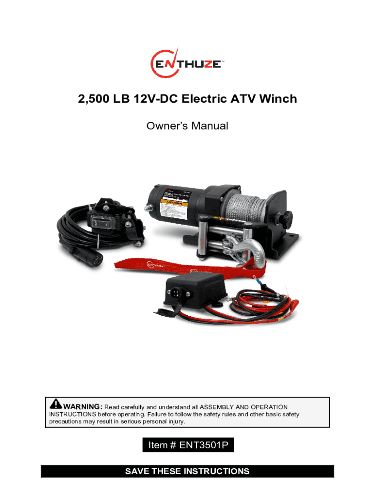 Fillable Online 2500lb 12VDC Electric ATV Winch Instructions for Part