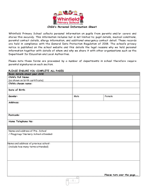 Fillable Online Child's Personal Information Sheet Fax Email Print ...