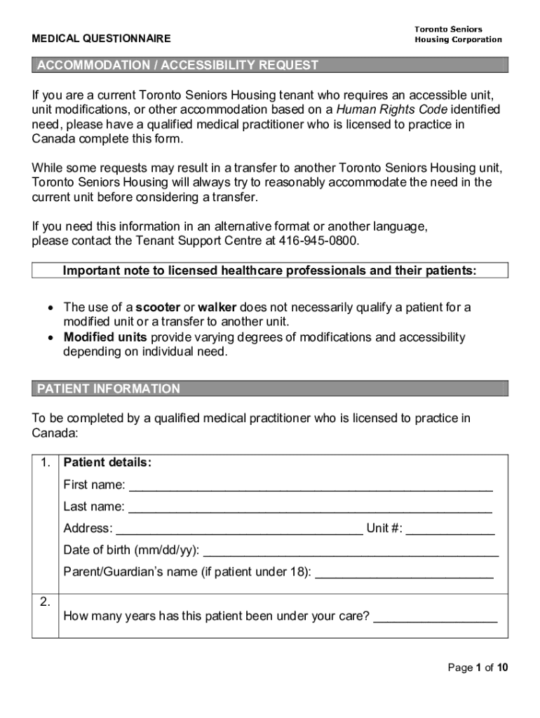 Fillable Online ACCESSIBILITY MEDICAL QUESTIONNAIRE Fax Email Print