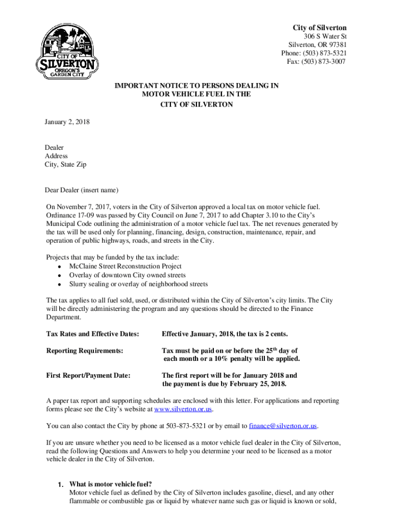 Fillable Online silverton or Application for Motor Vehicle Fuel Dealer