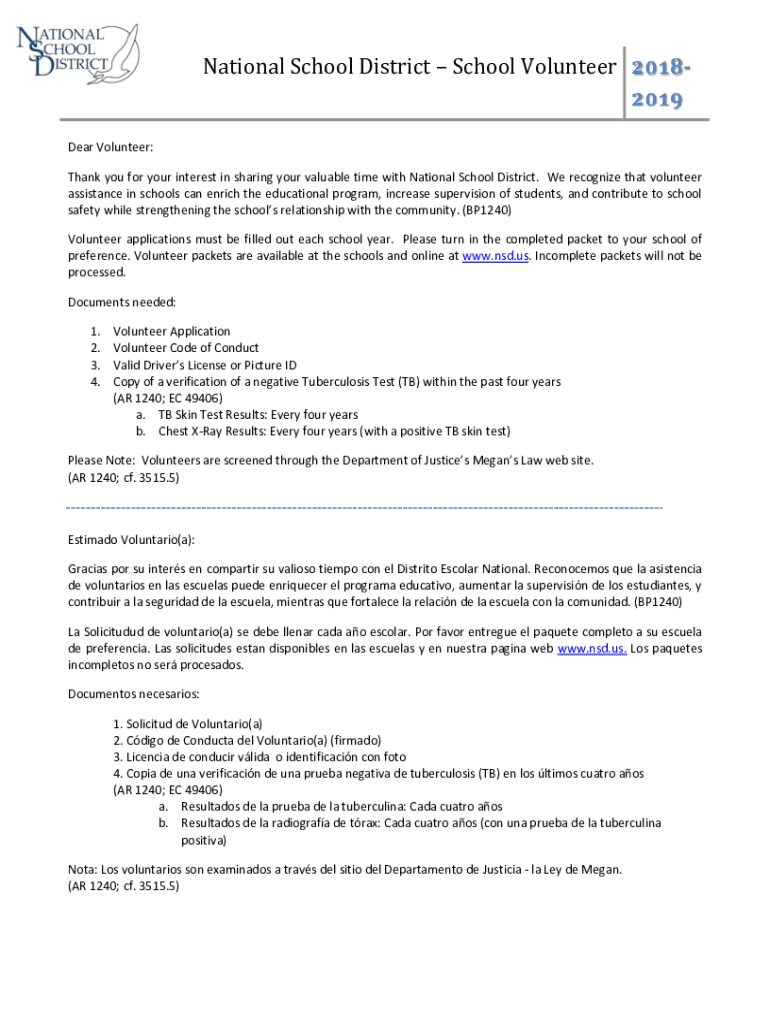 Fillable Online National School District School Volunteer 20182019 Fax Fillable online national school district school volunteer 20182019 fax
