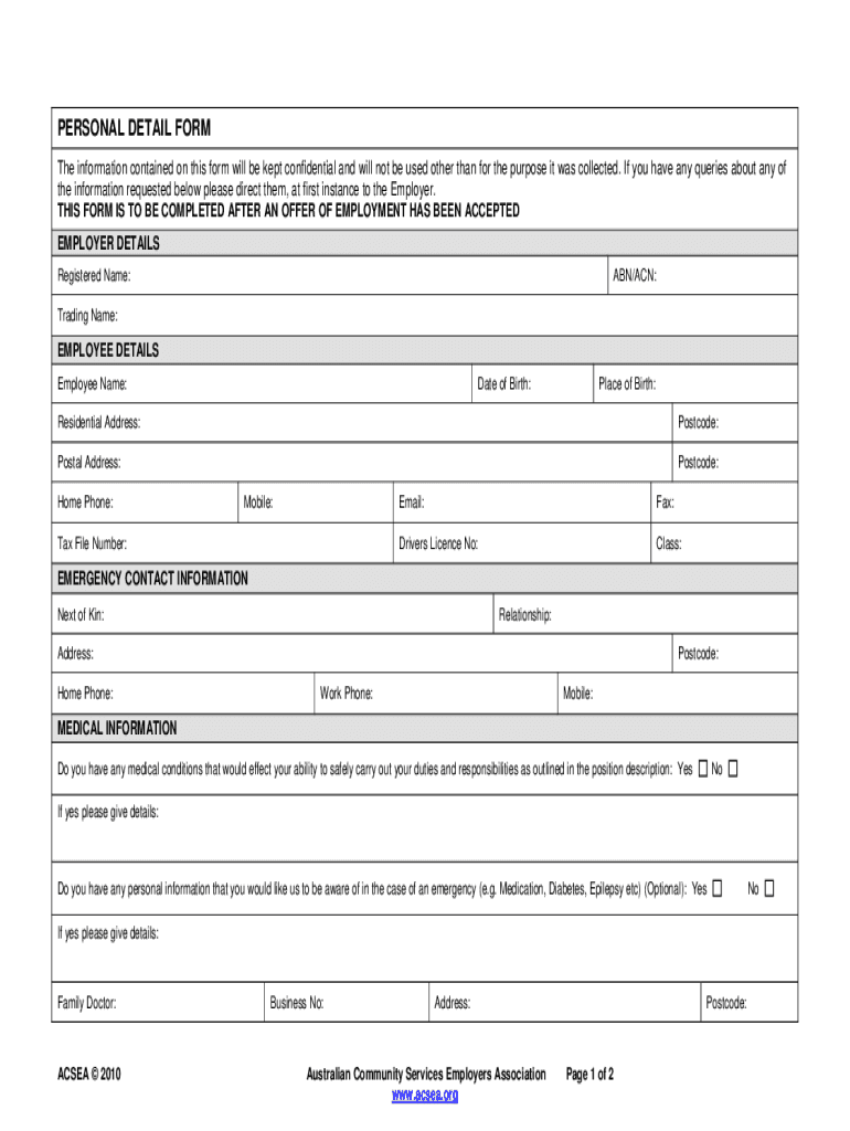 Fillable Online Personal Detail Form New.doc Fax Email Print - pdfFiller