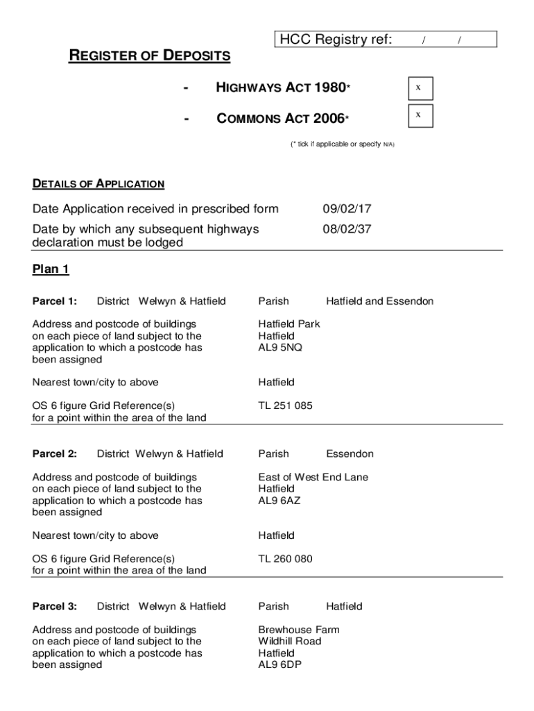 Fillable Online What does a a landowner deposit made under Highways