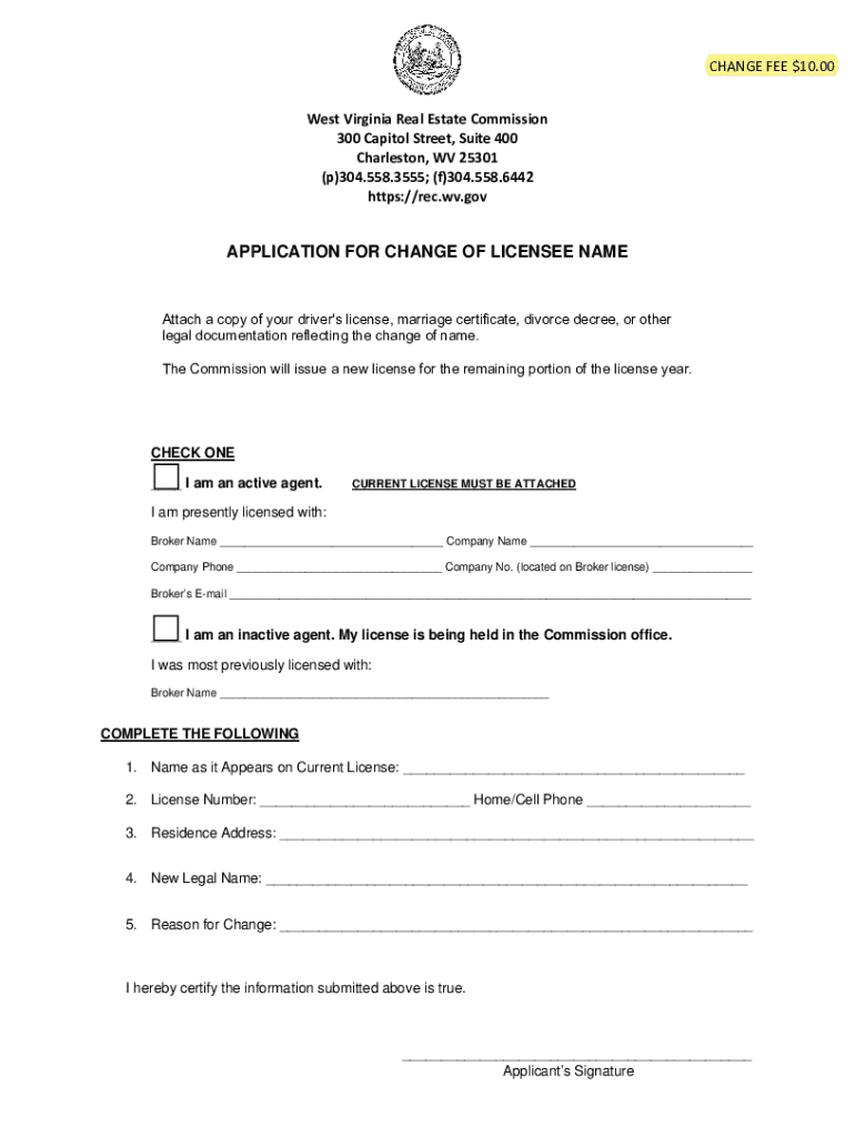 Fillable Online Licensing Forms West Virginia Real Estate Commission