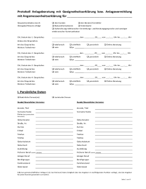 Ausfüllbar Online Protokoll Anlageberatung mit