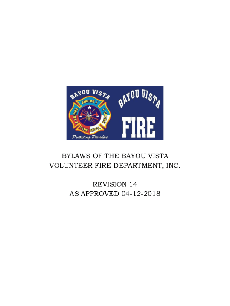 Fillable Online bylaws of the bayou vista volunteer fire department