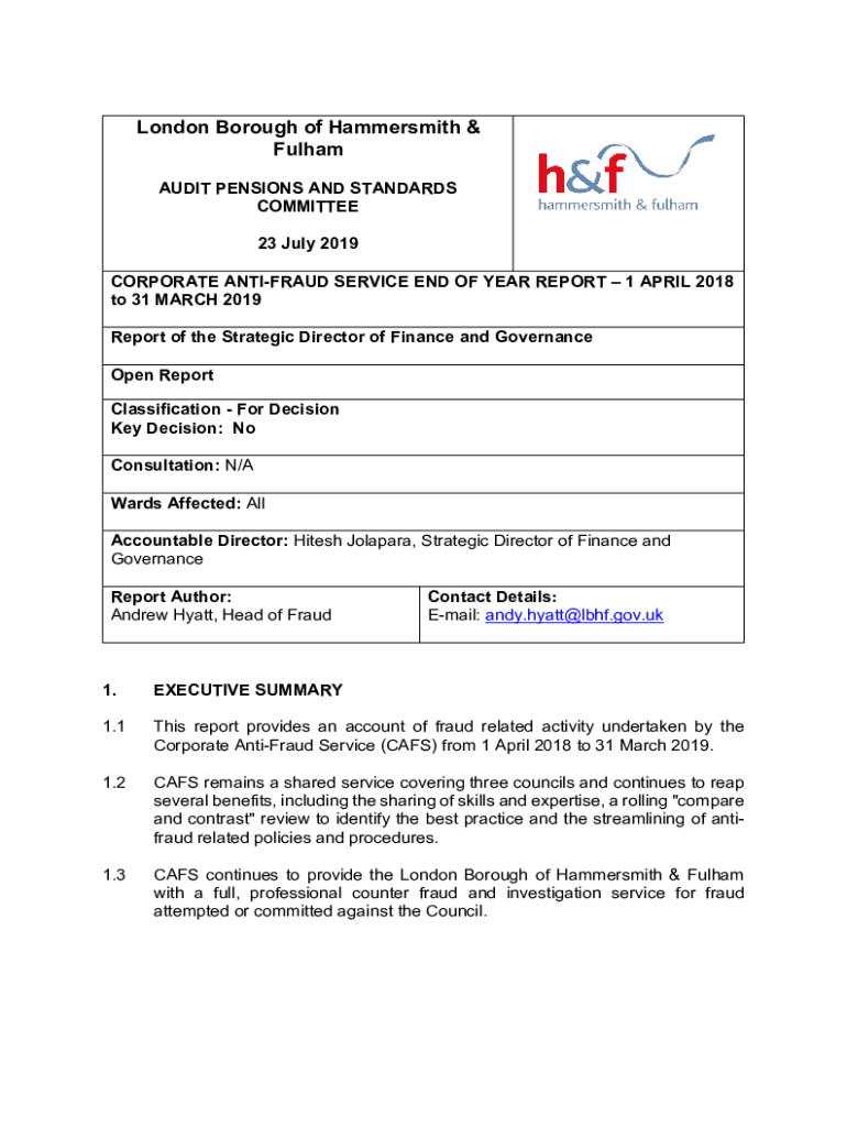 Fillable Online democracy lbhf gov Corporate AntiFraud Service Annual Report 201819.pdf Fax