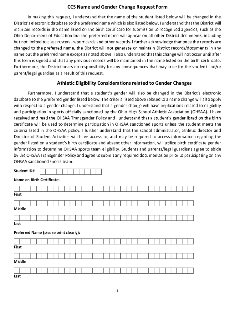 Fillable Online CCS Name and Gender Change Request Form Fax Email Print