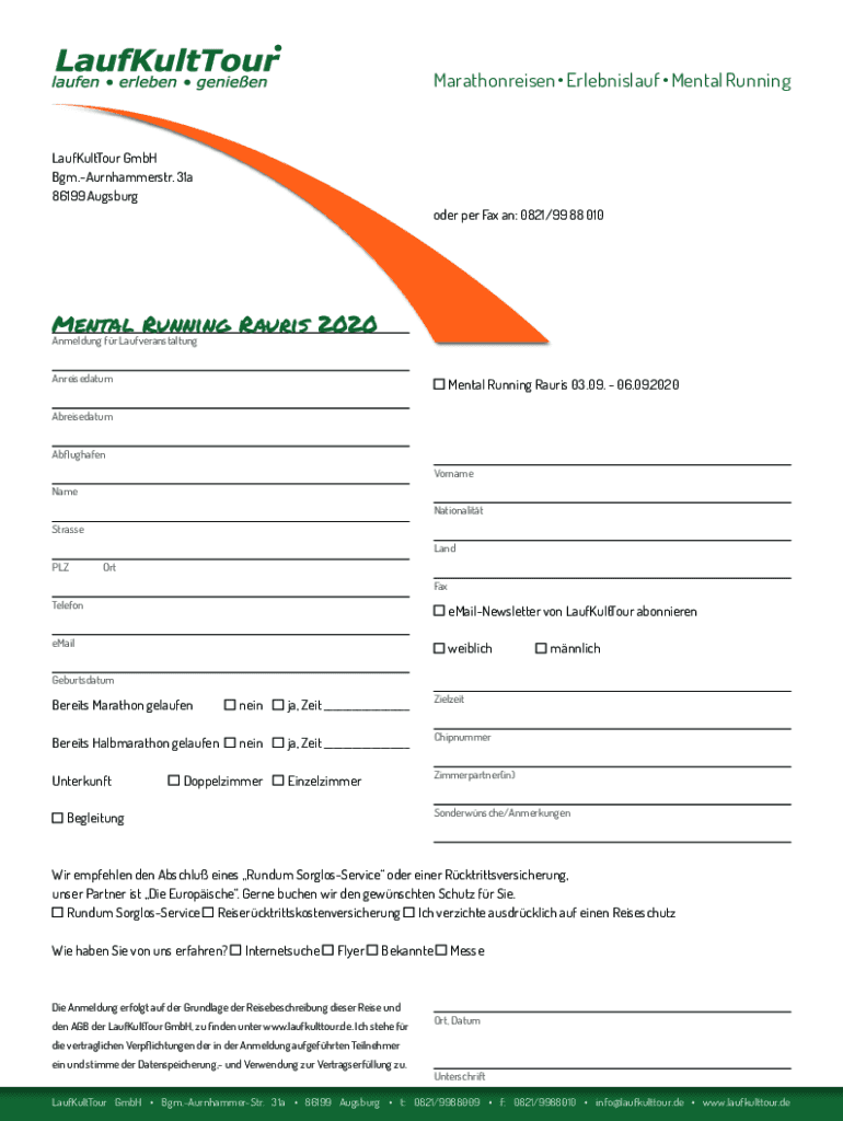 Ausfüllbar Online Marathonreisen Erlebnislauf Mental Running Fax Email ...