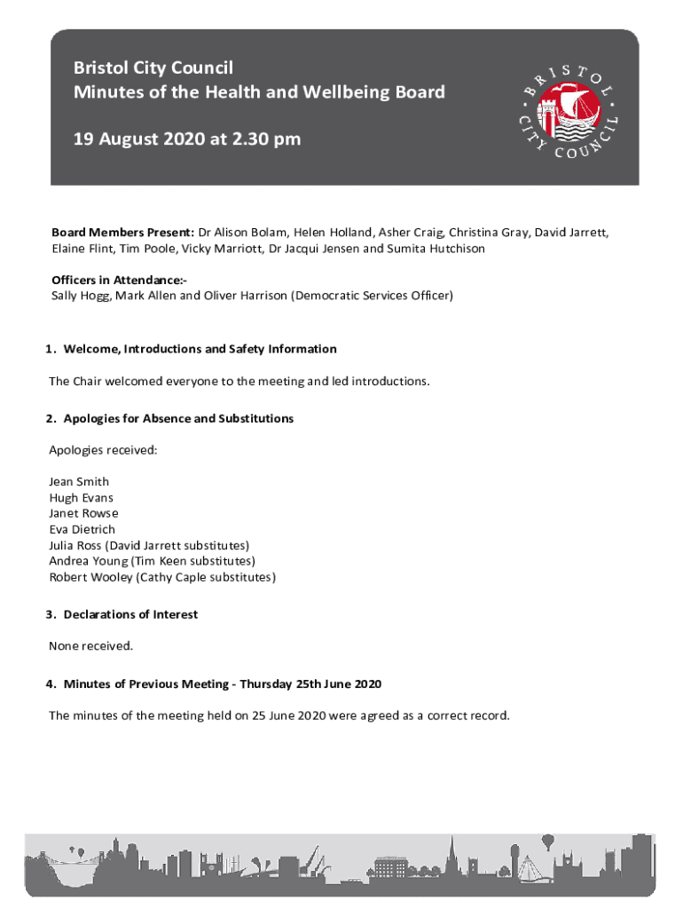 Fillable Online democracy bristol gov Bristol Health & Wellbeing Board
