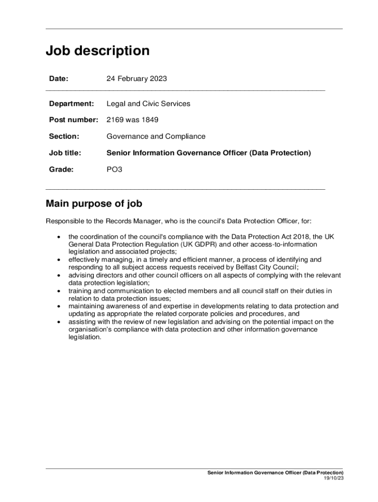 Fillable Online Gdpr Data Protection Officer Job Description TEMPLATE 