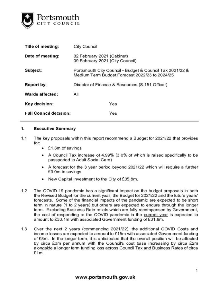 Fillable Online Issue history PCC Budget and Council Tax 2021/22