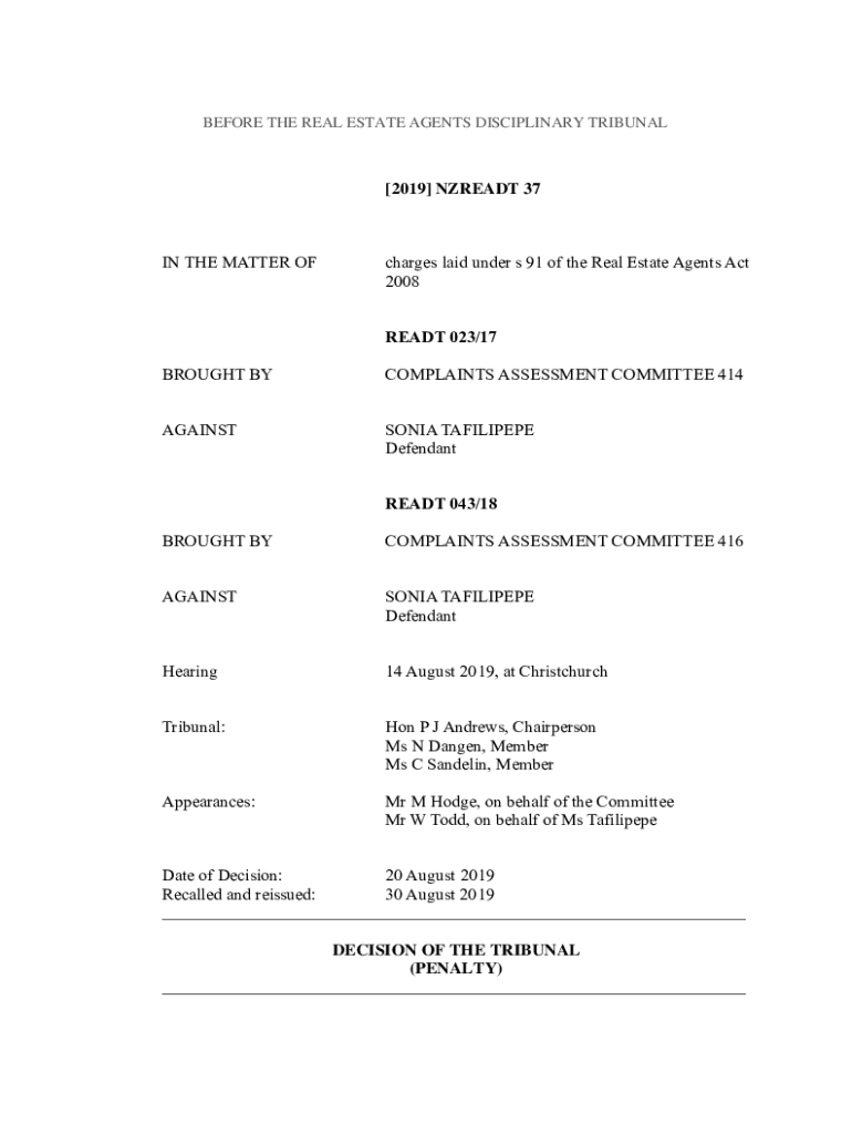 Fillable Online a charge laid under the Real Estate Agents Act 2008 Fax