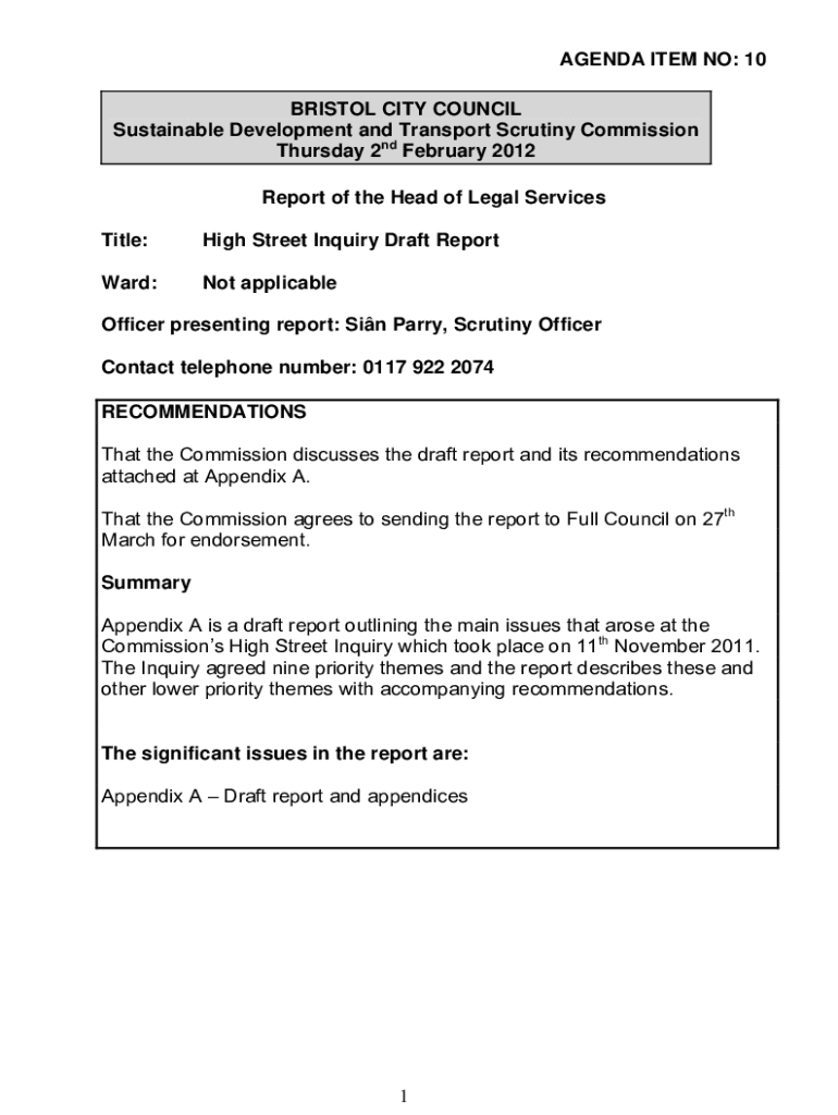 Fillable Online democracy bristol gov 10 BRISTOL CITY COUNCIL