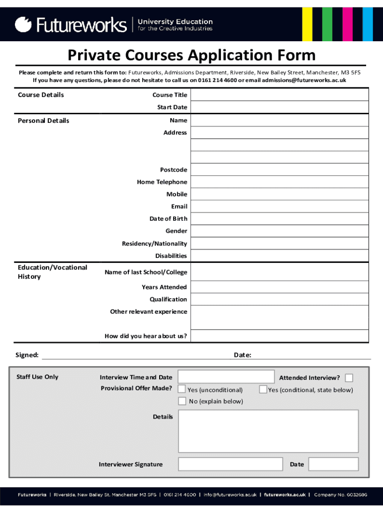Fillable Online Private Courses Application Form Fax Email Print ...