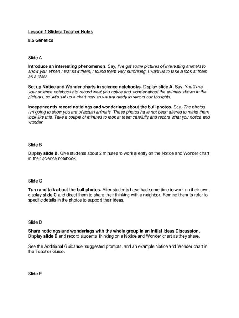 Fillable Online Lesson 1 Slides: Teacher Notes 8.5 Genetics ... Fax ...