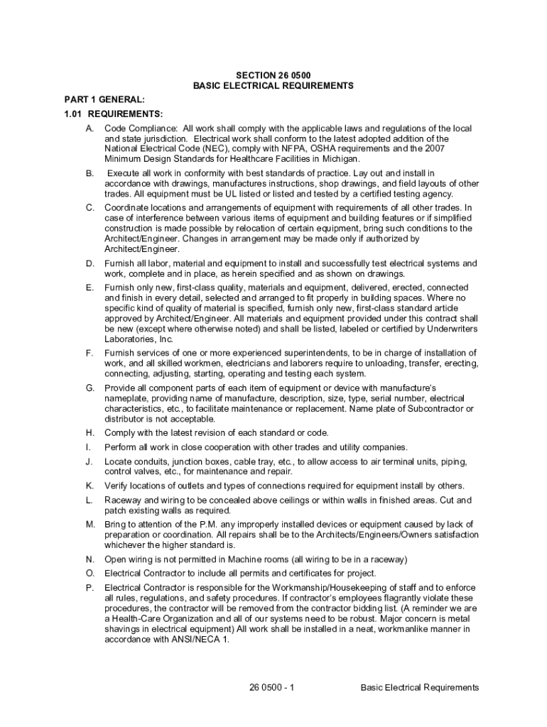 Fillable Online 26 0500 1 Basic Electrical Requirements Fax Email Print pdfFiller