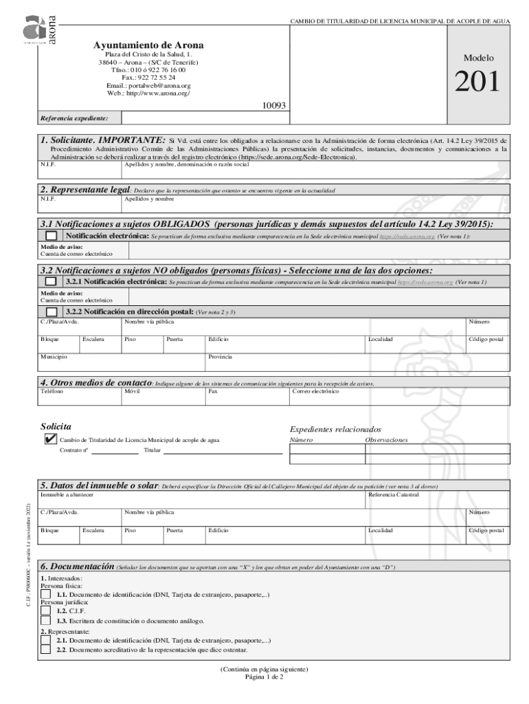 Cambio de titularidad de licencia de acople de agua Preview on Page 1