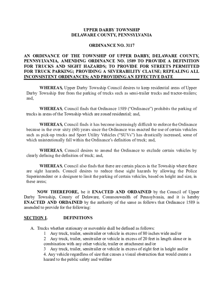 Fillable Online Township of Upper Darby, PA General Regulations Fax