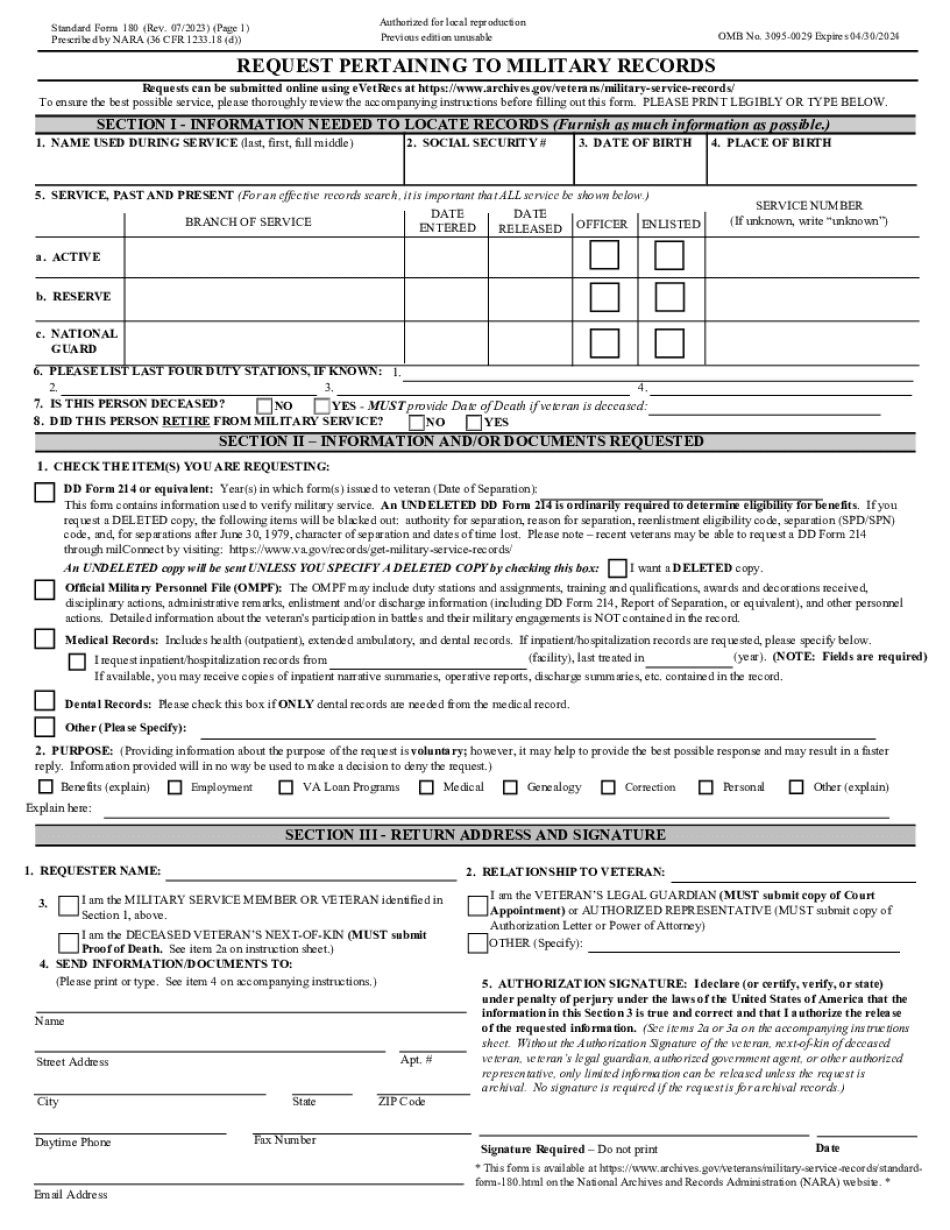 Sf 180: Fill Out & Sign Online