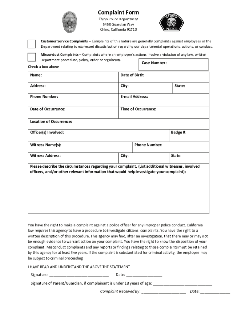 california police complaint Preview on Page 1