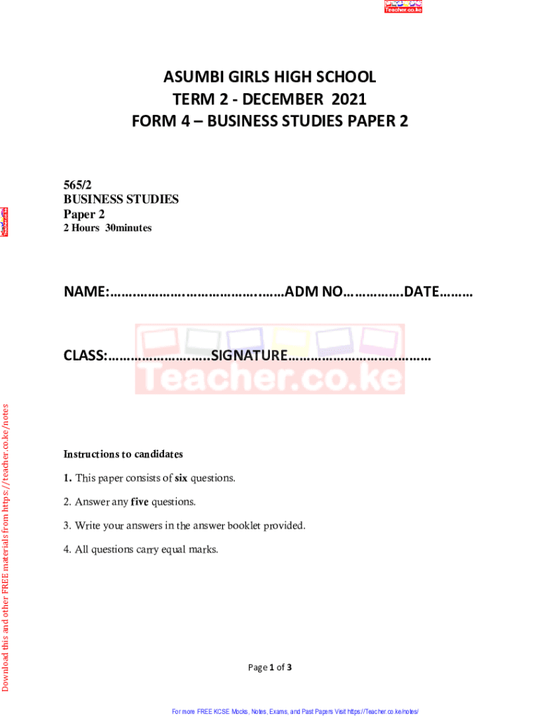 Fillable Online Free Business Studies Notes Form 2 Fax Email Print