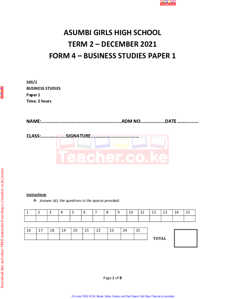 Fillable Online BUSINESS STUDIES NOTES FORM 1 4 Fax Email Print
