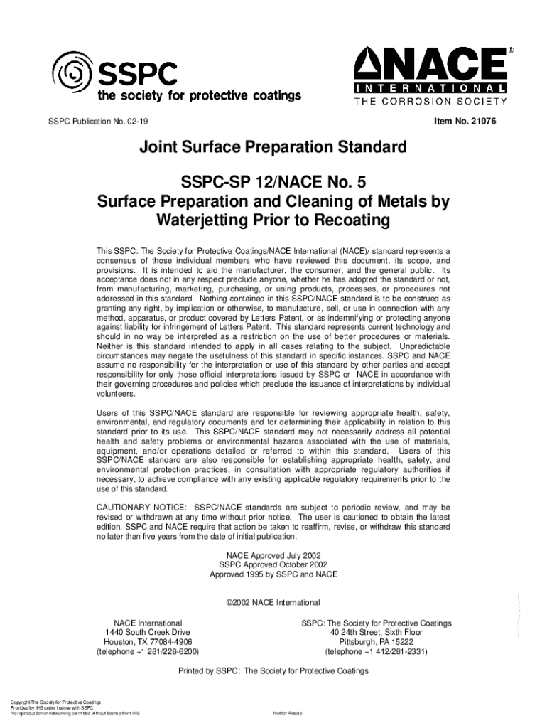 Fillable Online Joint Surface Preparation Standard SSPCSP 12/NACE No
