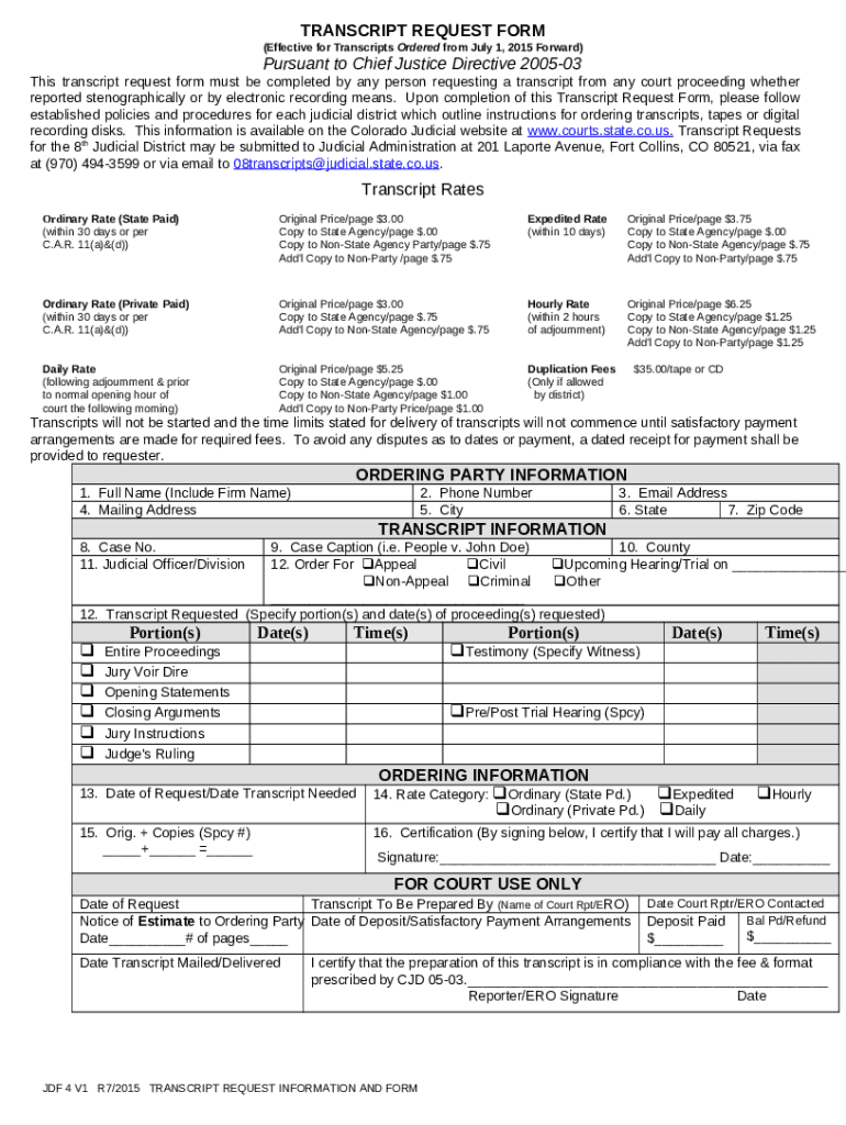 Online courts state co This transcript request ... Doc Template | pdfFiller