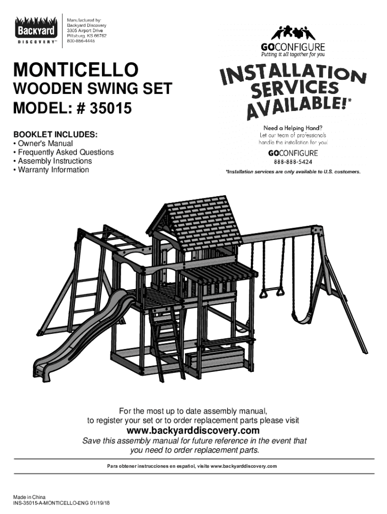 Fillable Online Backyard Discovery Monticello All Cedar Swing Set Fax