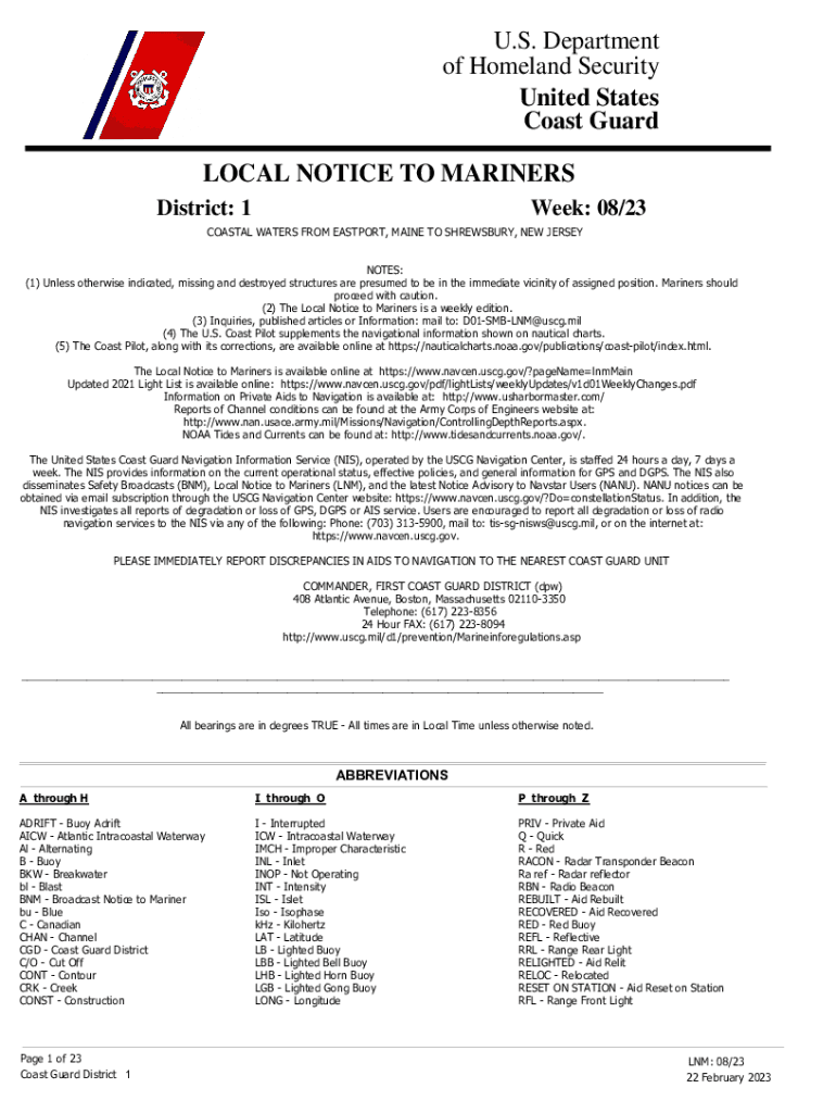 Fillable Online (2) The Local Notice to Mariners is a weekly edition
