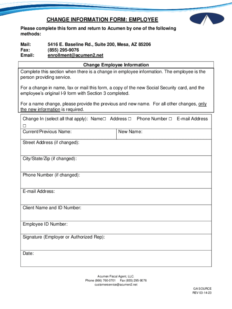 Fillable Online AZ Employee Change Information Form Fax Email Print