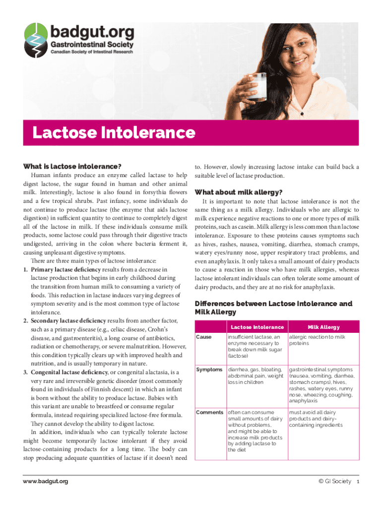 Fillable Online of Lactose Intolerance An Updated Review and