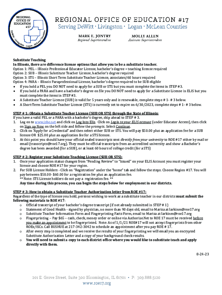 Fillable Online How to a Substitute Teacher in Illinois License