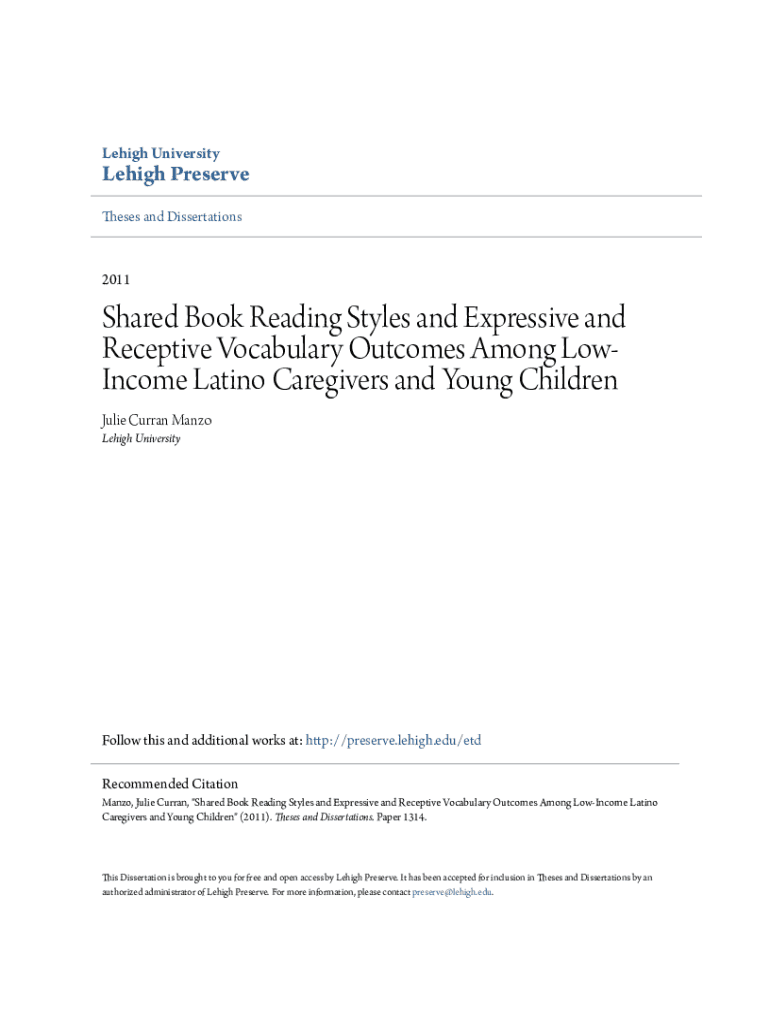 Fillable Online Shared Book Reading Styles and Expressive and Receptive