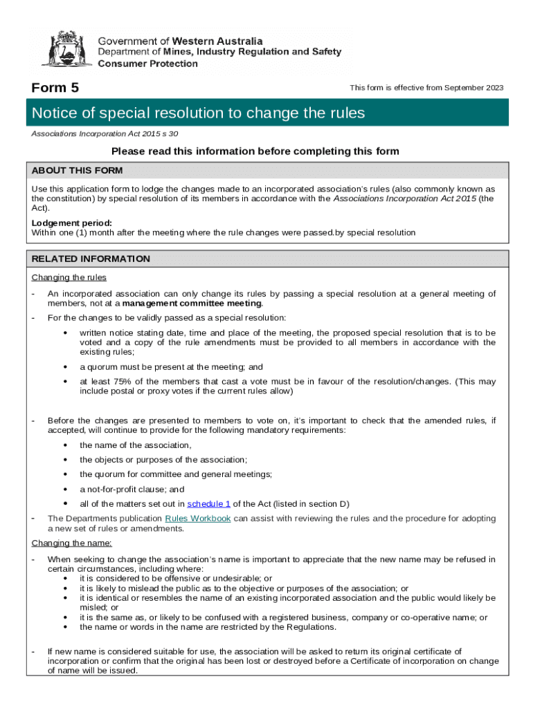 5 Notice of special resolution to change the rules Doc Template