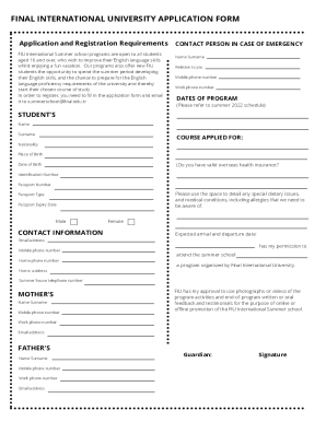 Fillable Online Final International University Application Form Fax Fillable Online Final International University Application Form Fax