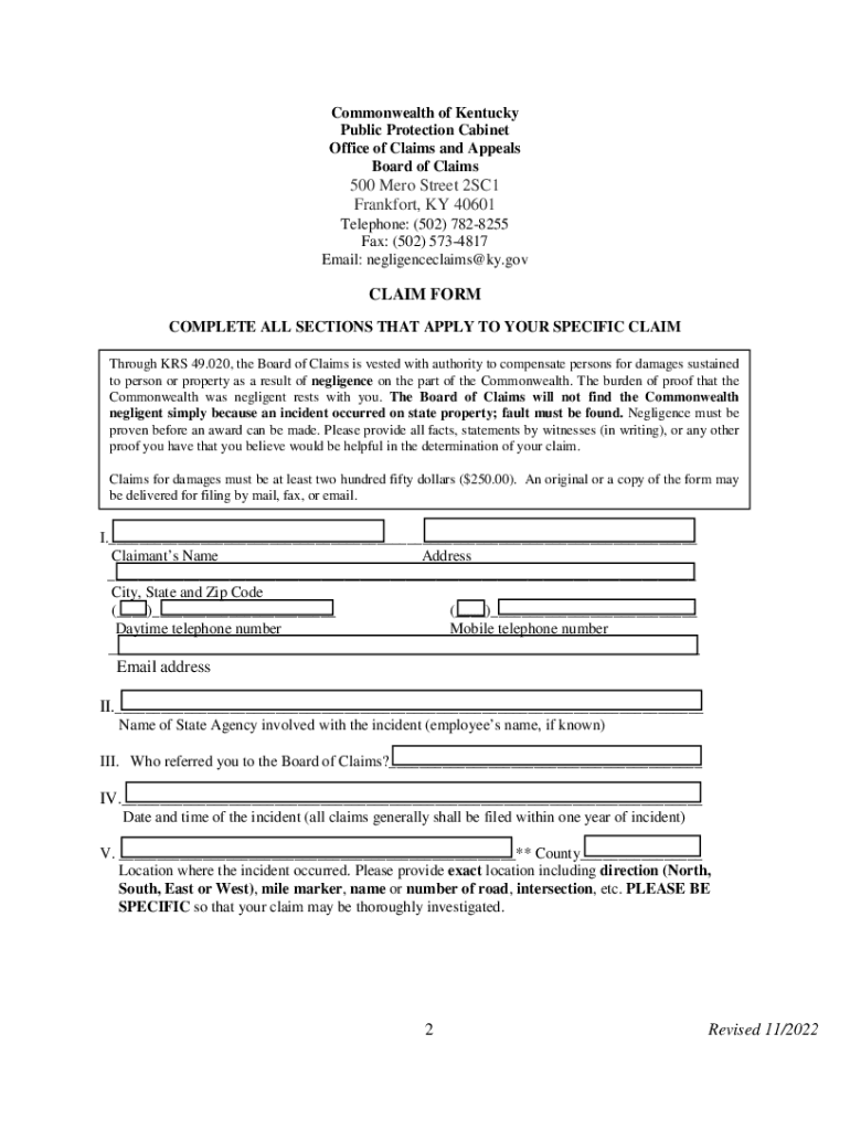 Fillable Online hr uky BOC How to file a claim and Additional