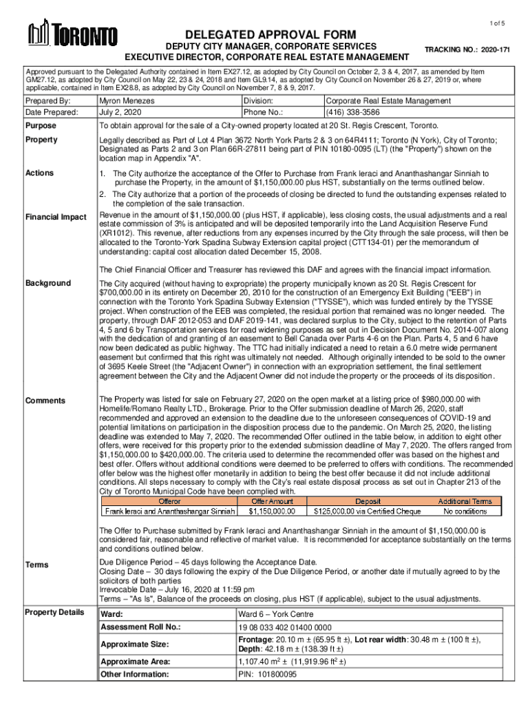 Fillable Online To obtain approval for the sale of a Cityowned