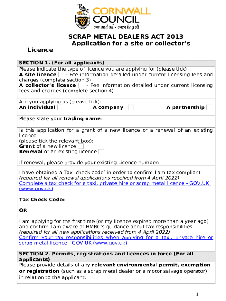 scrapmetaldealerlicenceapplication. Doc Template pdfFiller
